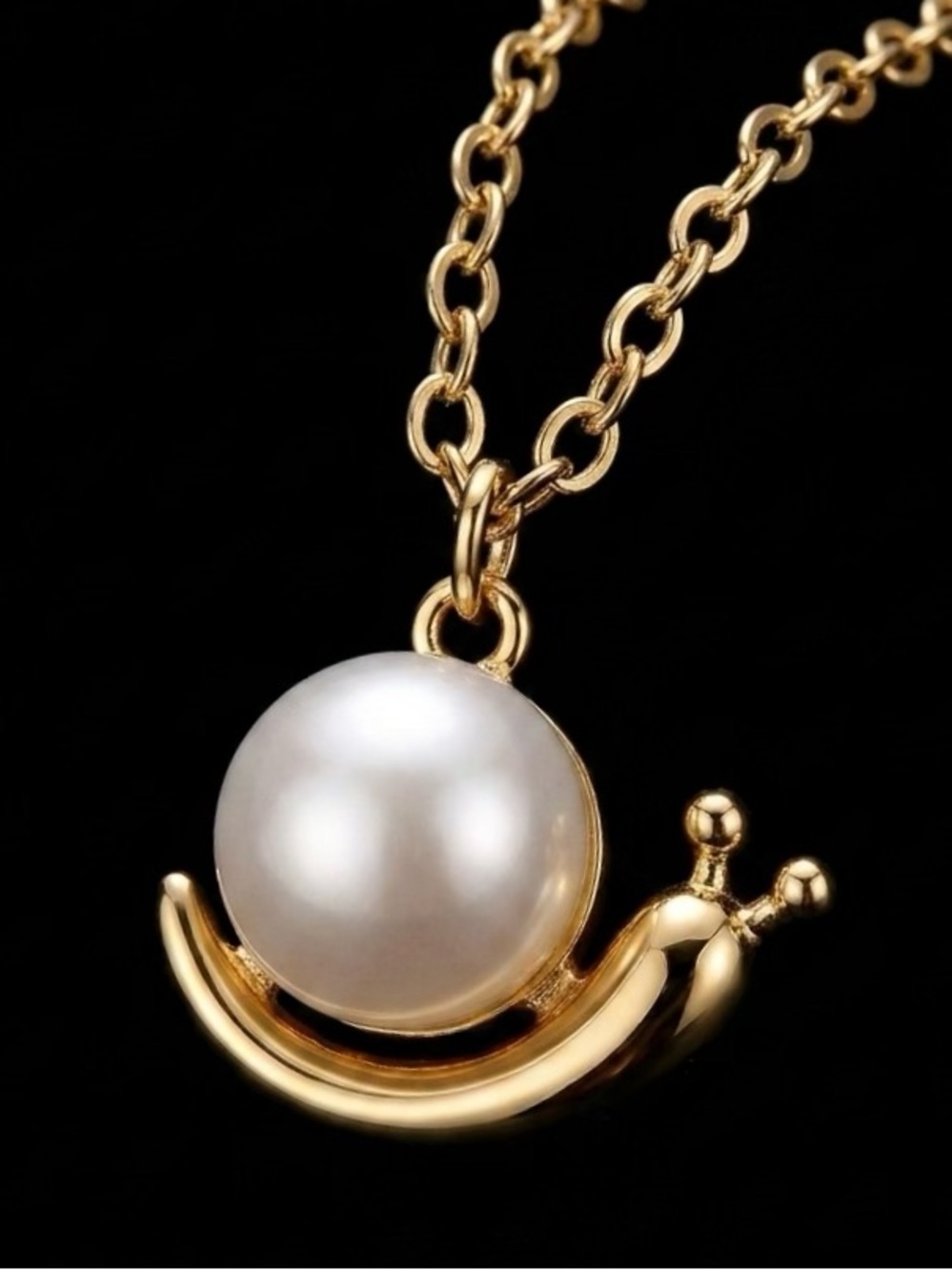 “Pearl Shell Snail” Nestled Gold Slug Bug Elegant Cute Nature Whimsical Necklace